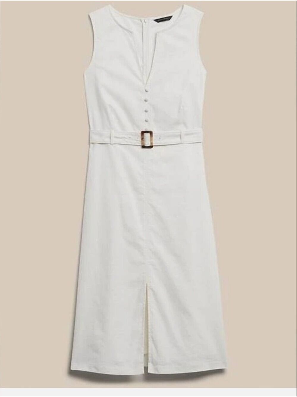 Banana Republic Off White Sleeveless Button-Front Linen Blend Dress with Belt - Picture 12 of 13